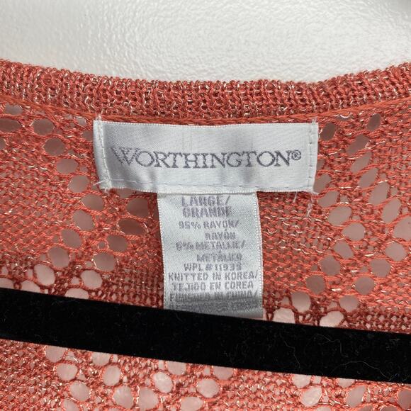 Y2k indie Crochet Worthington Sweater V-neck peach cottage summer L - Picture 8 of 9